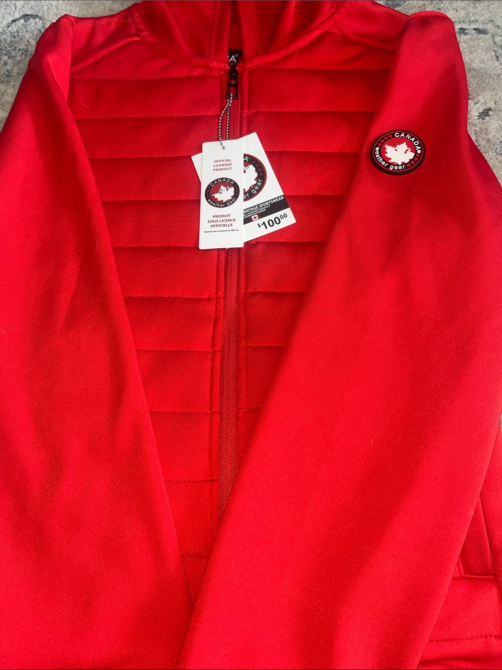 Women’s Red Quilted Bomber Hoodie Jacket - Picture 4 of 5